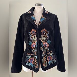 Black Velvet Lined Fitted Blazer Jacket with Embroidery Le Chateau XL